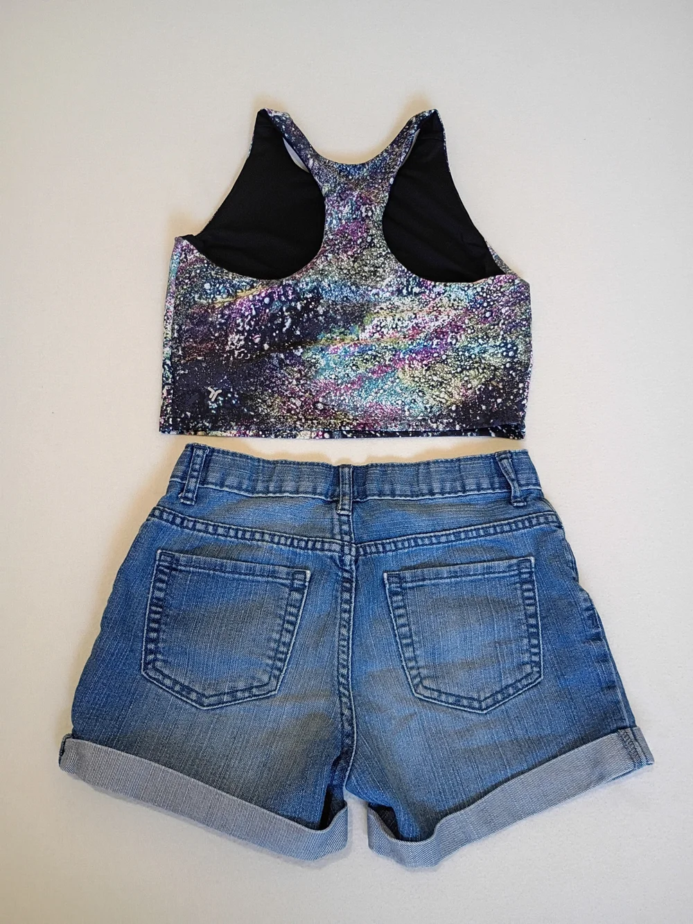 Old Navy Girls PowerSoft Galaxy Crop Top 10/12 & PLACE Denim Shorts Set Size 10